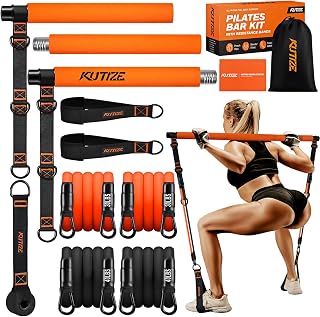 Pilates Bar Kit with Resistance Bands, Portable Pilates Equipment for Legs, Hip, Waist, Arm, Squats Exercise Equipment for Home Gym Workouts, Adjustable Pilates Bar Set for Full Body Workouts