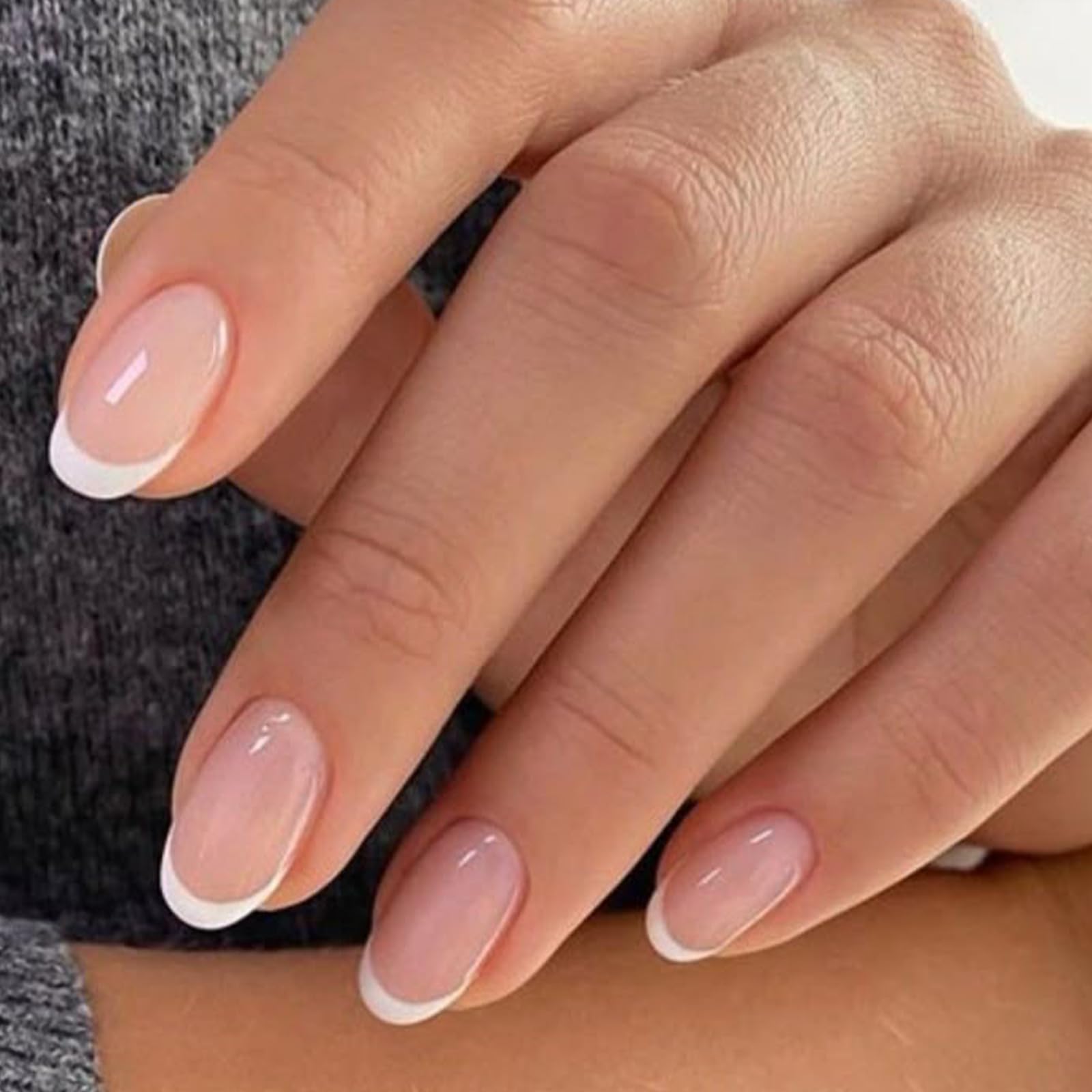 modelones French Tip Press On Nails, Short Oval Fake Nails 32Pcs 16 Sizes | with