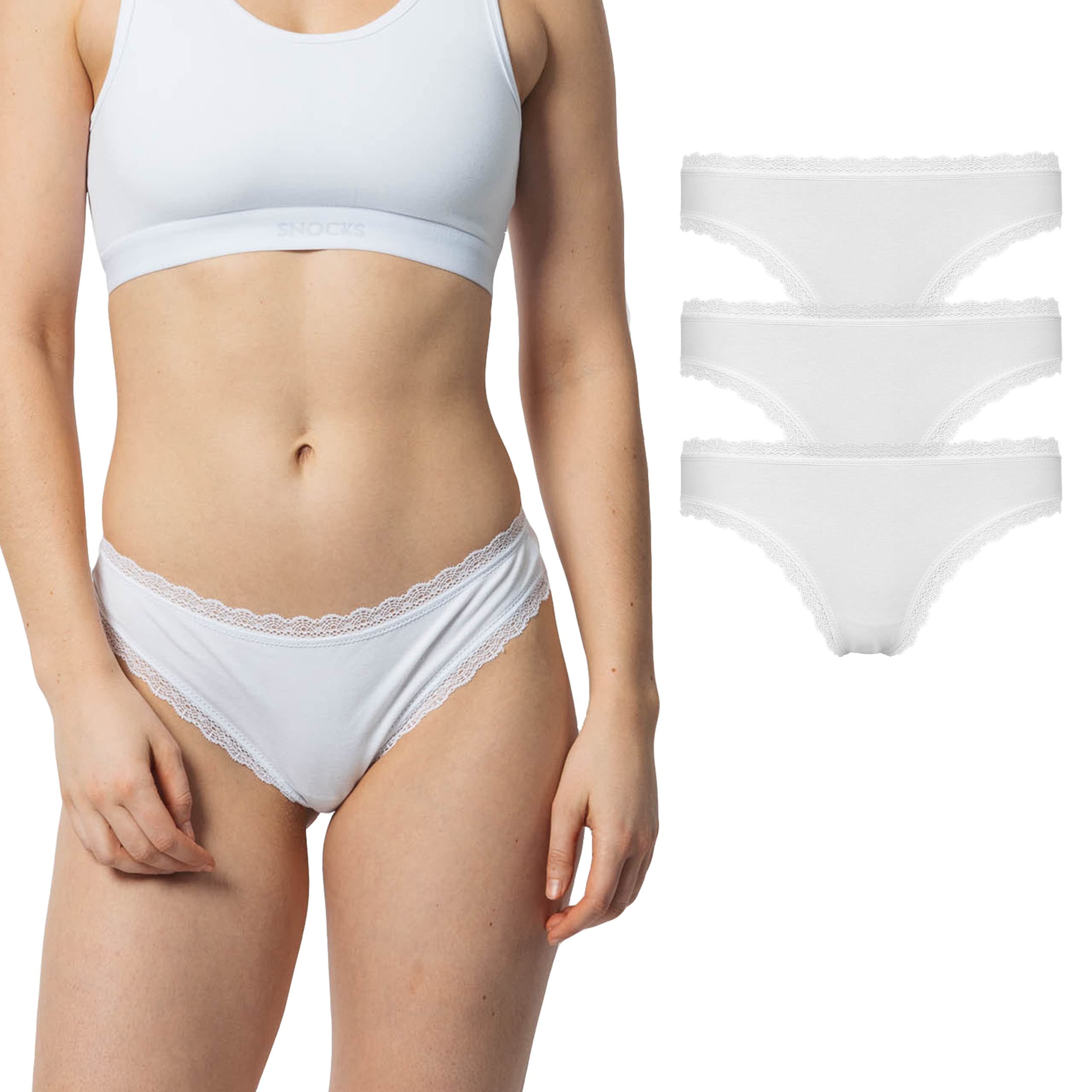 Snocks Women's Lace Thongs Pack of 3 Cotton Underwear