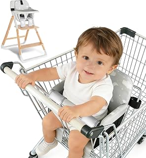 Portable Shopping Cart Seat for Baby, High Chair Comfort Seat, Grey Clouds | Foldable, Waterproof Fabric, One-hand Setup, with Side Storage Pocket and Leg Pads, Easy to Clean, Comfortable Foam