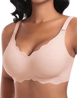 Women's Seamless Bra Wirefree Push Up Bra Support Bras for Saggy Breasts Wireless T-Shirt Soft Comfortable Padded V Neck Bralettes with