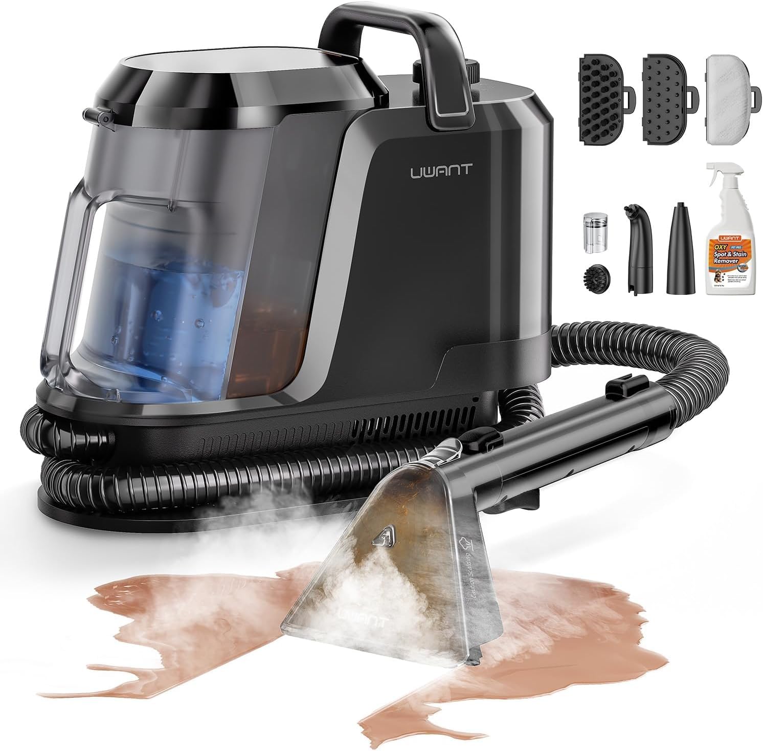 Uwant Carpet Cleaner Machine with Steam&Hot&Cold Water System 18Kpa Powerful Suc