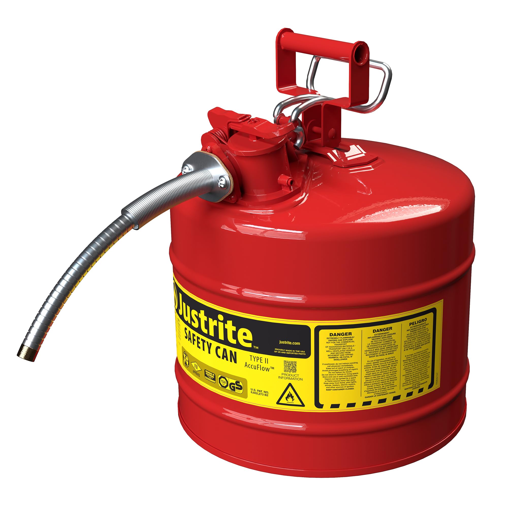Justrite Type II Gasoline Safety Can, Red Galvanized Steel, FM Approved | Flamma