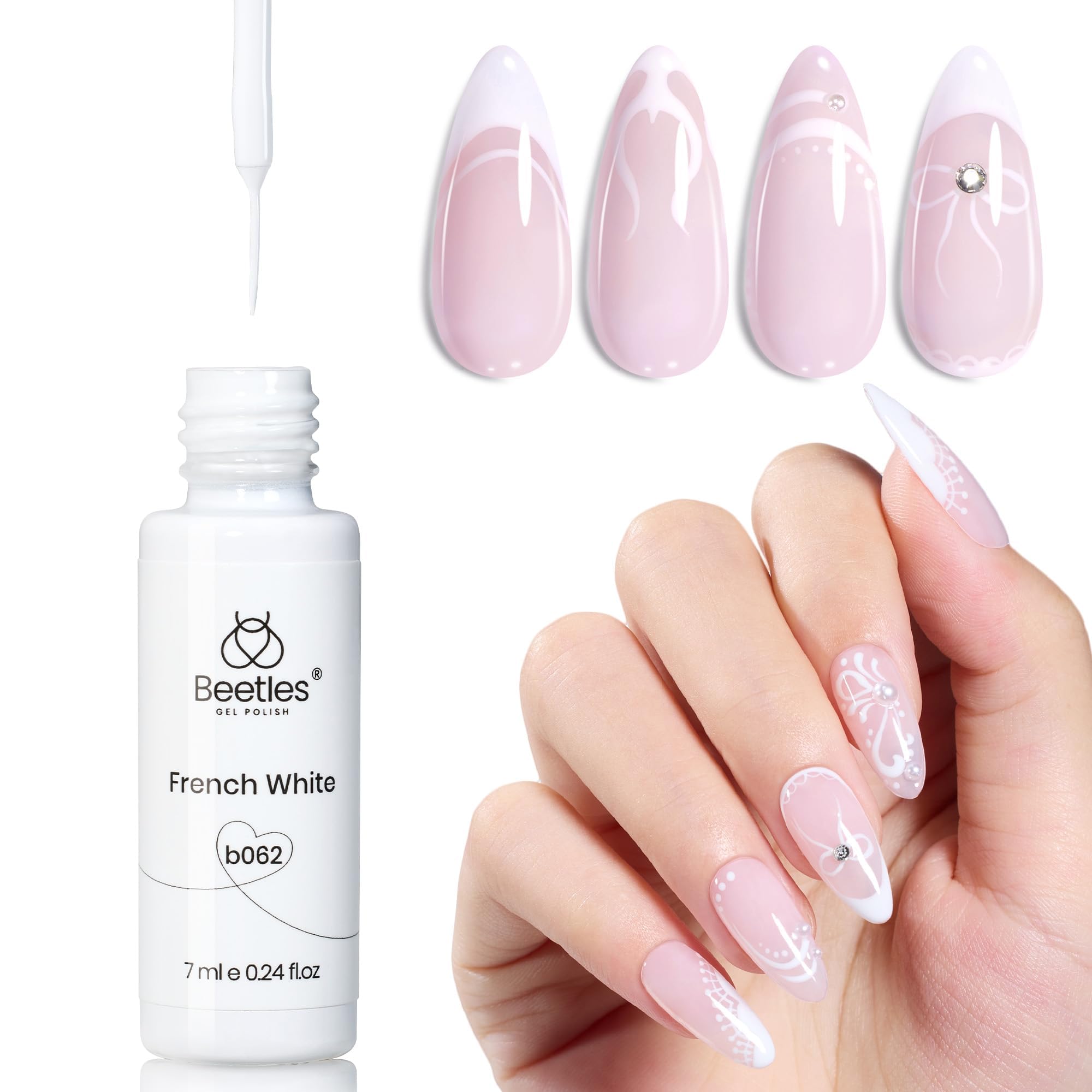 Beetles White Gel Liner Nail Polish, 7ml French Tip Nail Art Paint Gel Nail