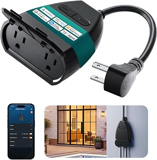 Linkind Matter Outdoor Smart Plug, Works with Alexa, Apple Home,Google Home | IP65 Waterproof, Timers & Schedules, 2 Independent Outlets ,15A/1800W ETL Certified, Voice & Remote Control, 2.4G WiFi, 1Pack