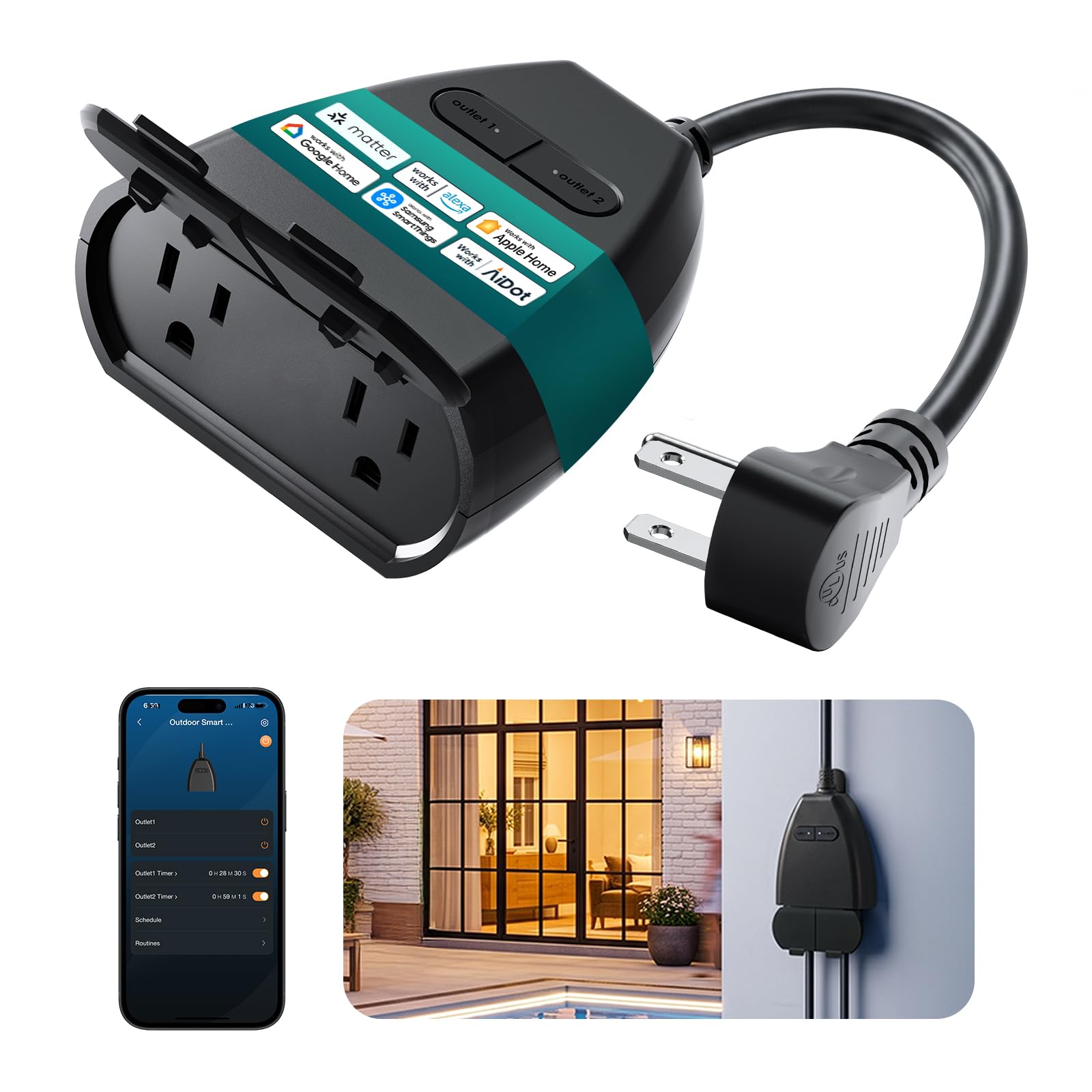 Linkind Matter Outdoor Smart Plug, Works with Alexa, Apple Home,Google Home | IP