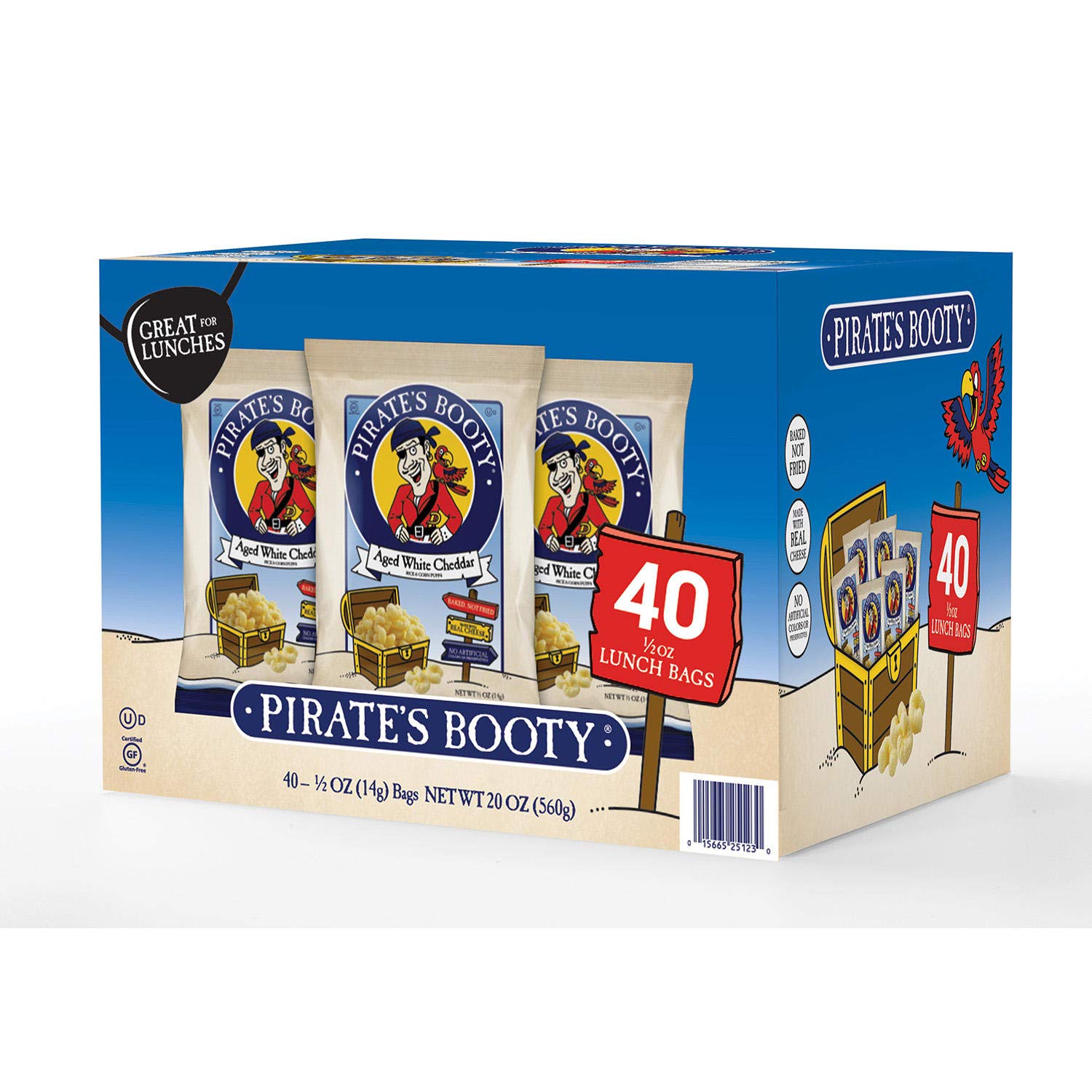 Pirate's Booty Aged White Cheddar Lunch Bags (Net Wt 20 Oz), 20 ounces