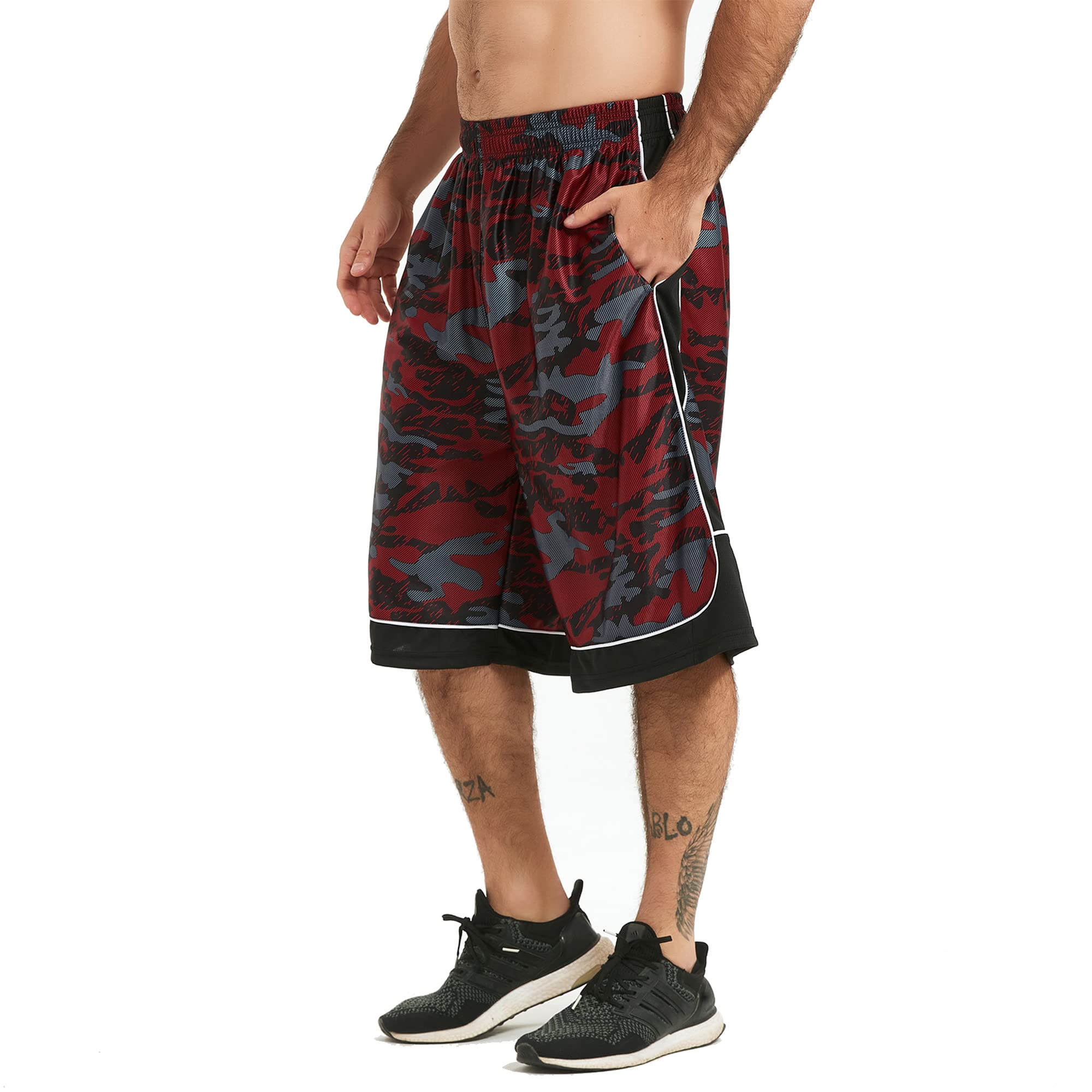 HQUEC Men's 12" Long Basketball Athletic Shorts Below Knee Loose-Fit
