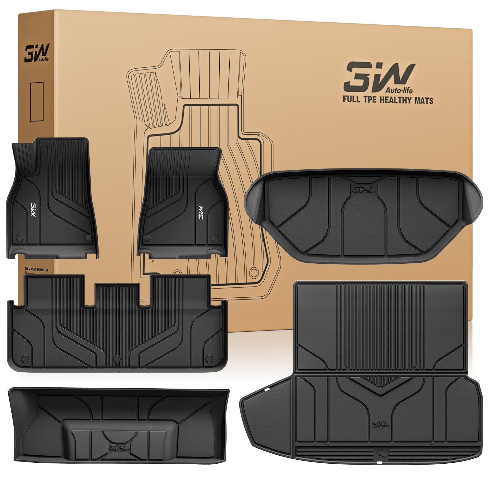 3W Floor Mats & Cargo Liner Fit for Tesla Model S 2021-2024 2025 All Weather TPE