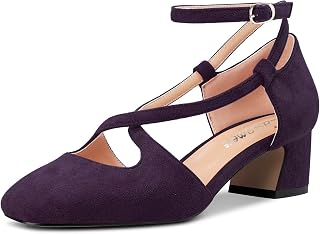 Castamere Women Medium Chunky Wide Heel Square Toe Cross Strap Pumps Party Cute Shoes