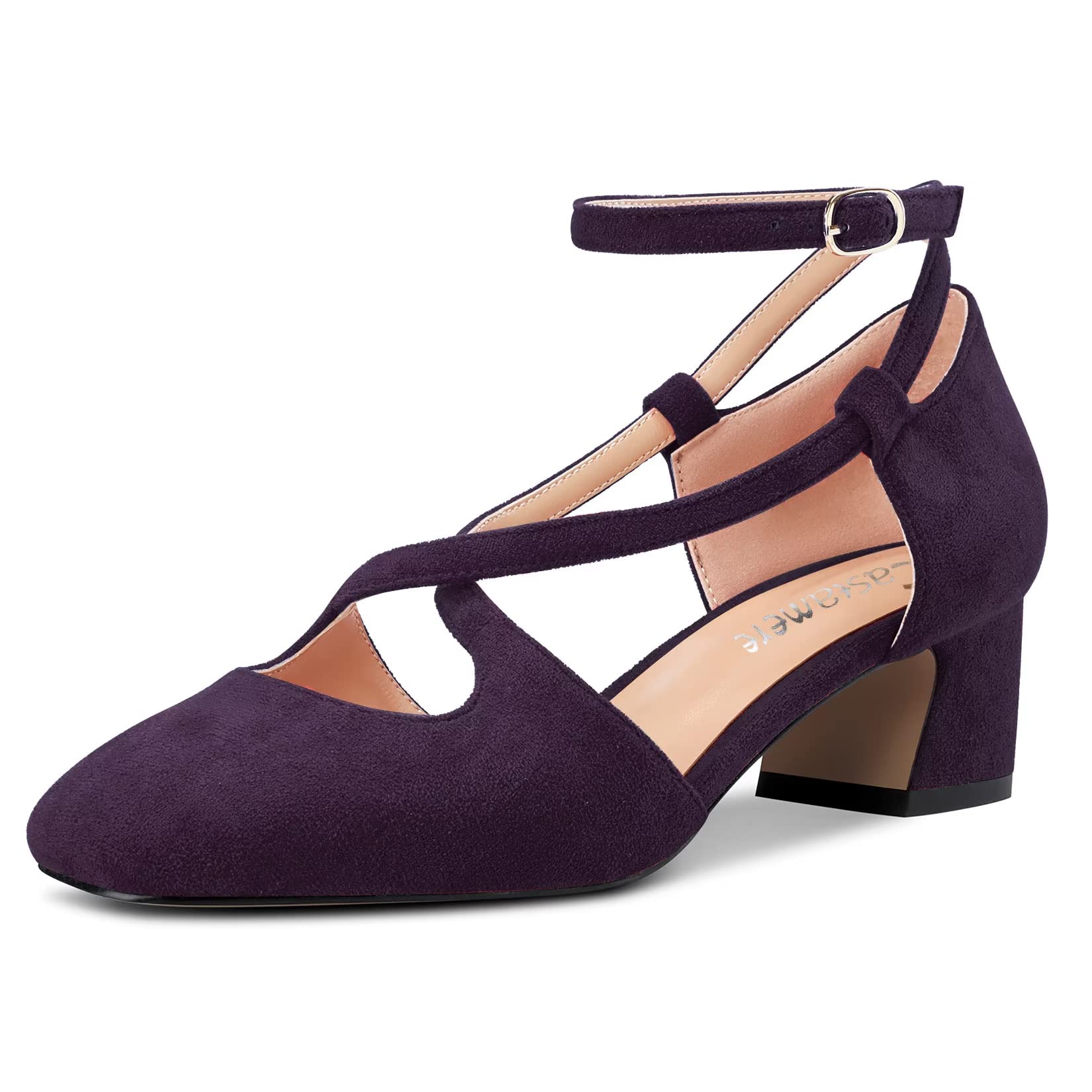 Castamere Women Medium Chunky Wide Heel Square Toe Cross Strap Pumps Party Cute 