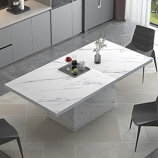 HSH 71" White Faux Marble Dining Table for 6-8, Rectangle Dining Room Table