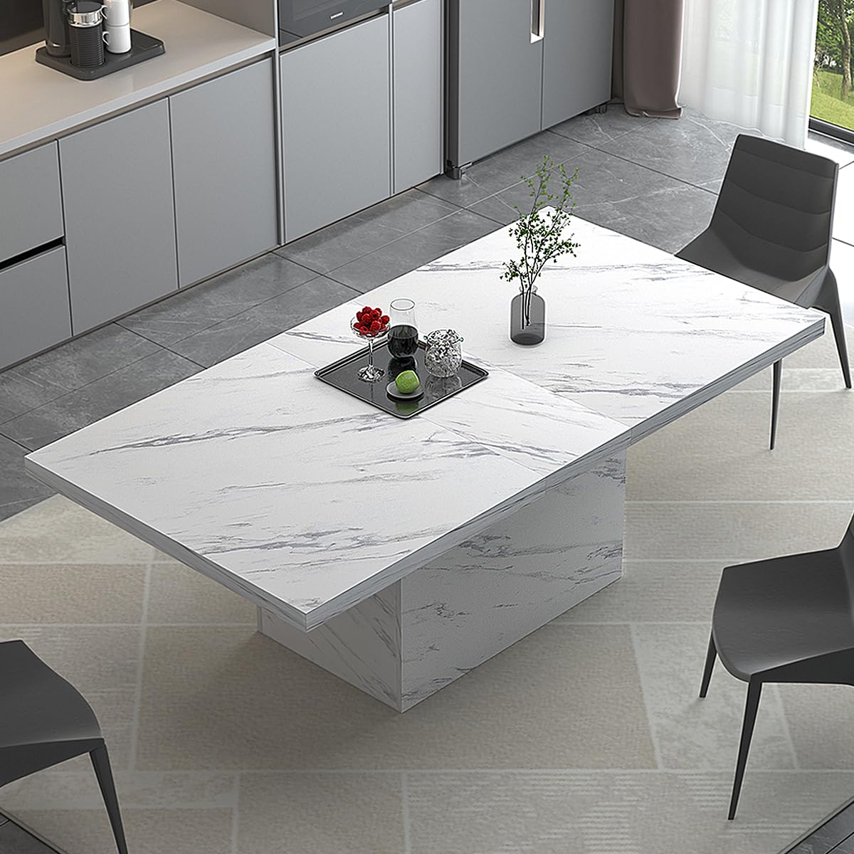 HSH 71" White Faux Marble Dining Table for 6-8, Rectangle Dining Room Table
