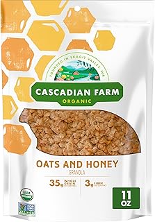 Cascadian Farm Organic Oats and Honey Granola, Resealable Pouch, 11 oz | Whole Grain Oats & Golden Honey, 35g Whole Grain, 3g Fiber, Non-GMO Verified, Great Yogurt or Hiking Snack