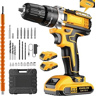 Electric Screwdriver, Electric Drill, Impact Driver, 21 V, Max. 45 N.m, 25 + 3 Levels of Torque Adjustment, 21-Piece Bit Set, Unlimited Speed, Dual Speed Gear, LED Light, Extension Adapter