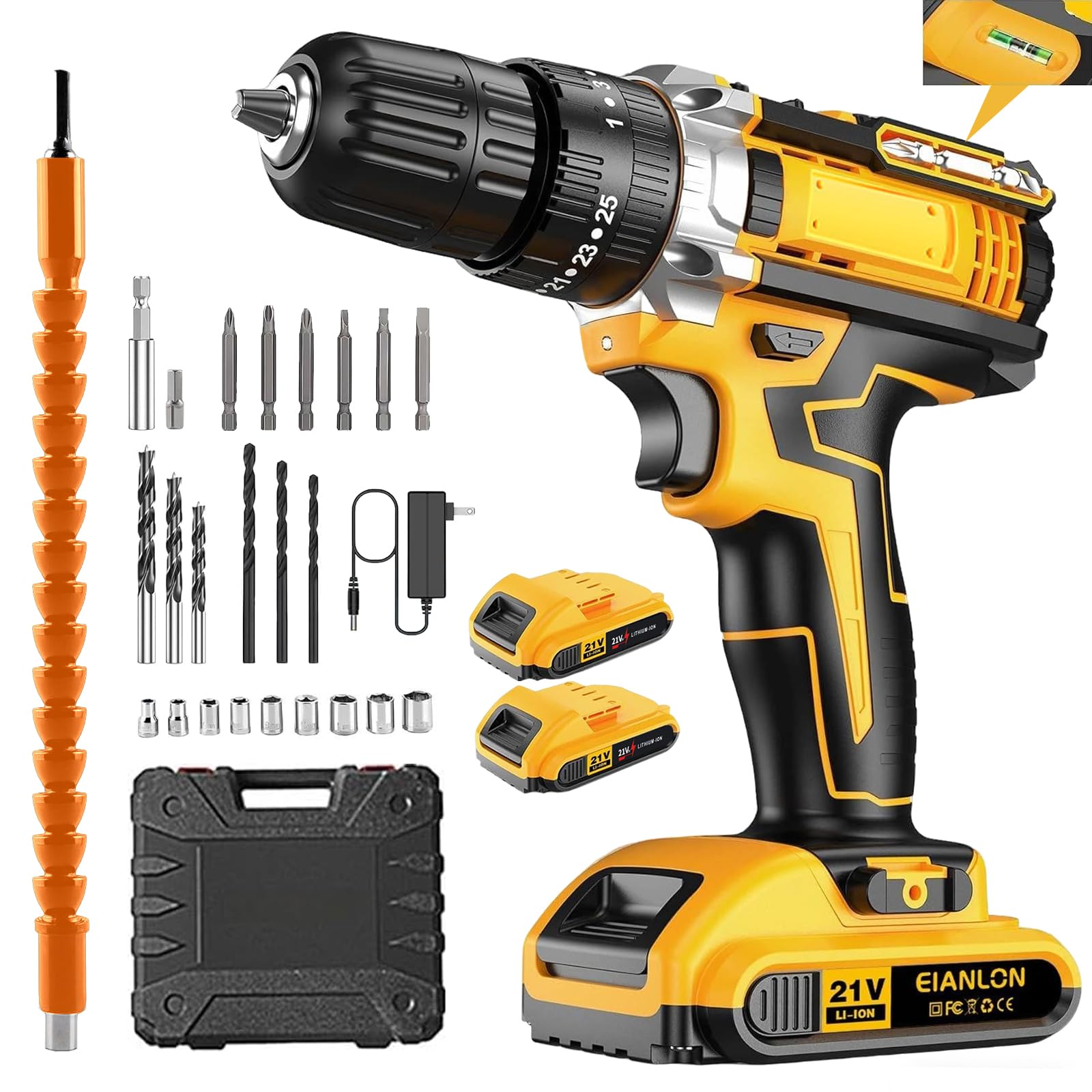 Electric Screwdriver, Electric Drill, Impact Driver, 21 V, Max. 45 N.m, 25 + 3 L