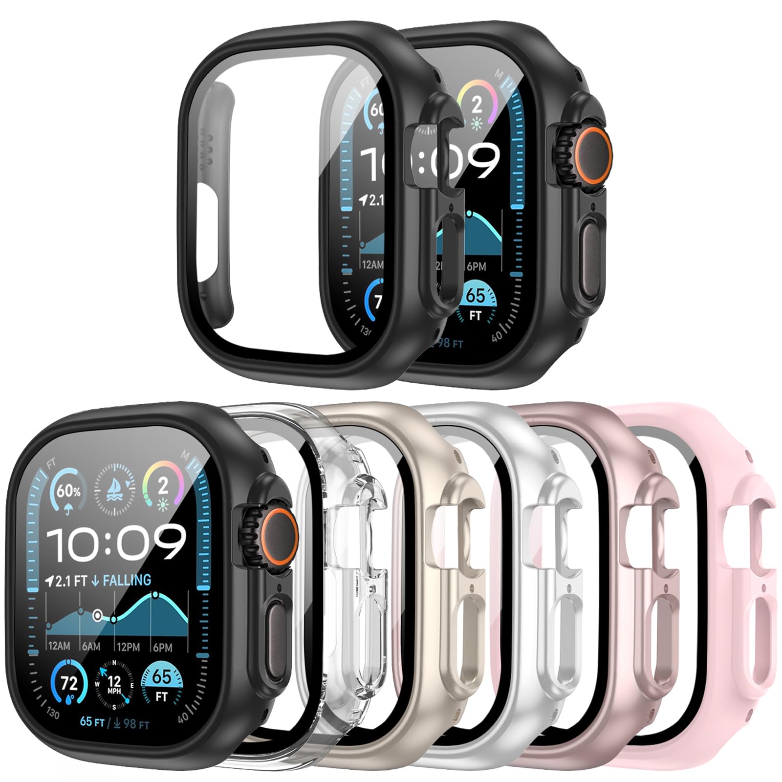 JERXUN 6 Pack Case with Screen Protector for Apple Watch Ultra 4/3/2/1 49mm