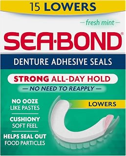 SEA-BOND Denture Adhesive Seals, Fresh Mint, Lowers, 15 Count (1 Pack)