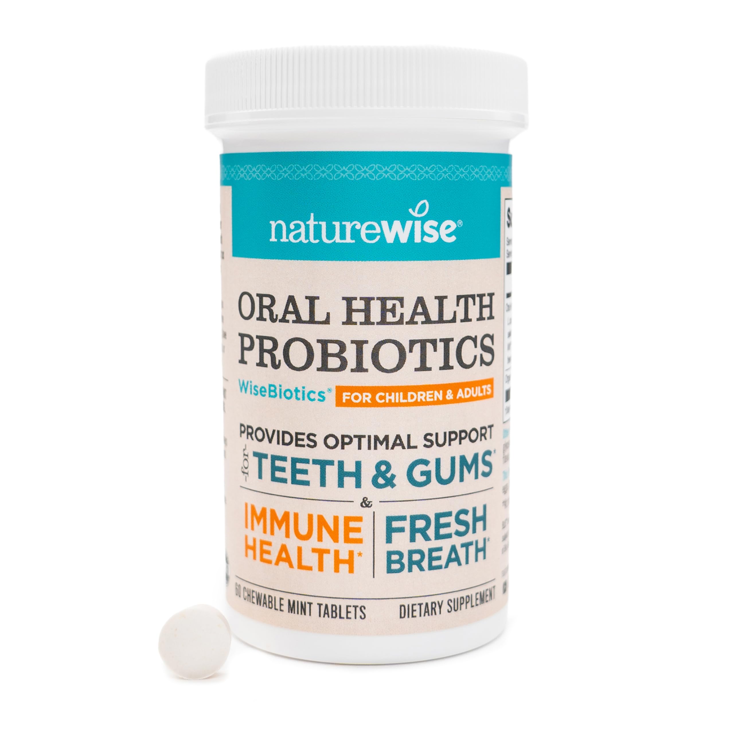 NatureWise Oral Probiotics for Mouth Bad Breath - Chewable Sugar-Free Mint - Lac