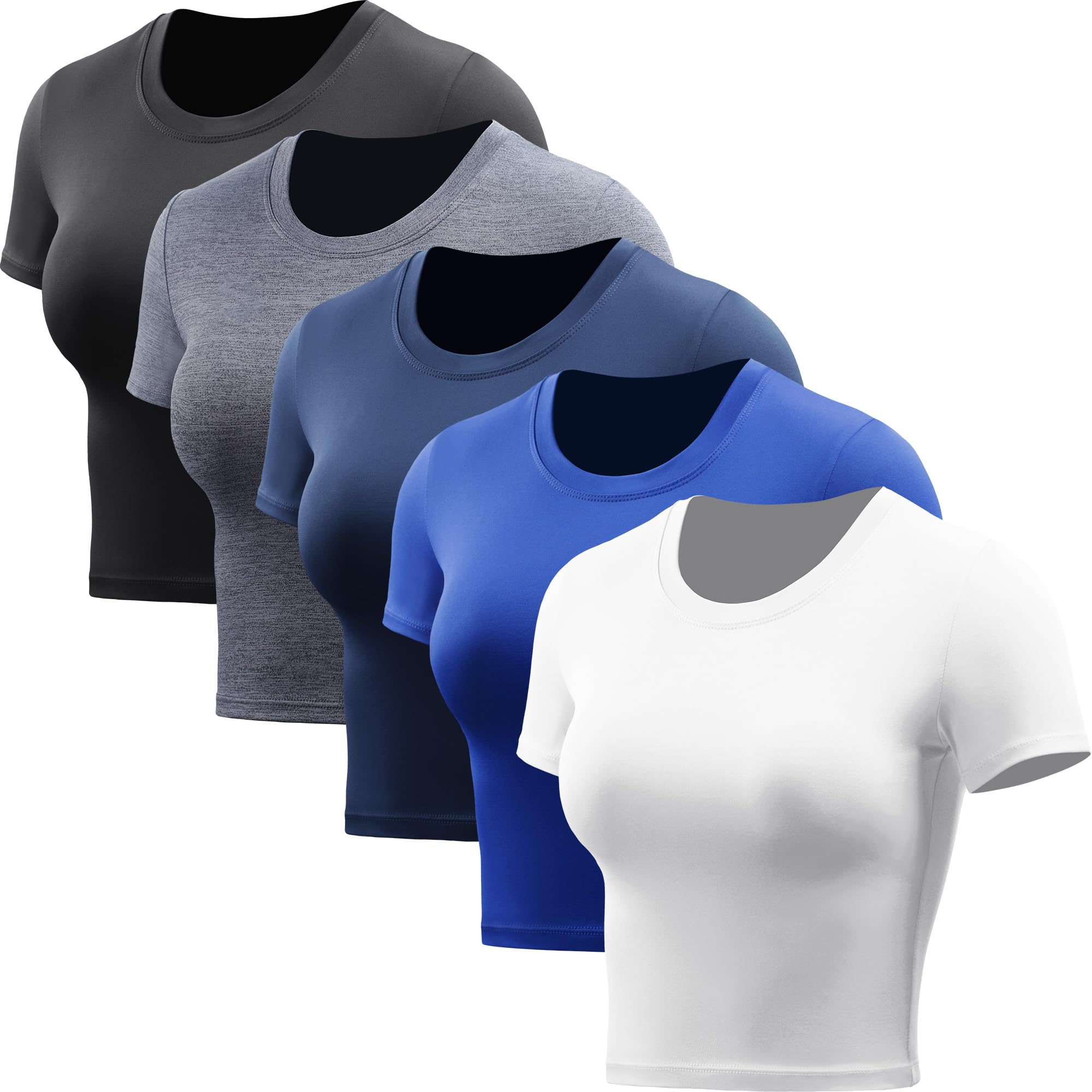 CADMUS Women's Dry Fit Crop Top Yoga Short Sleeve Shirts Crew Neck Athletic Runn