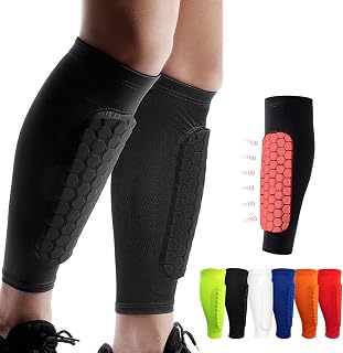 Football Shin Pads Guards for Kids Youth Adult with Honeycomb Pads | Shin Defender Shin Guards Soccer, Lightweight Breathable Protector for Football Baseball MTB, Silicone Grip Strip, Boys/Girls