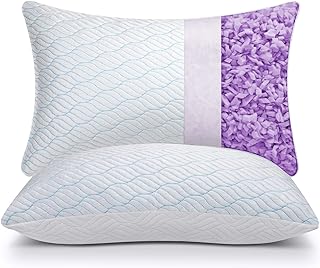 WISHSMILE Cooling Shredded Memory Foam Pillow - Standard Size - Set of 2 with Zipper, Adjustable Firmness for Hot Sleeping, Side, Back and Tummy Sleeping, 2 Pack 20x26 Inches