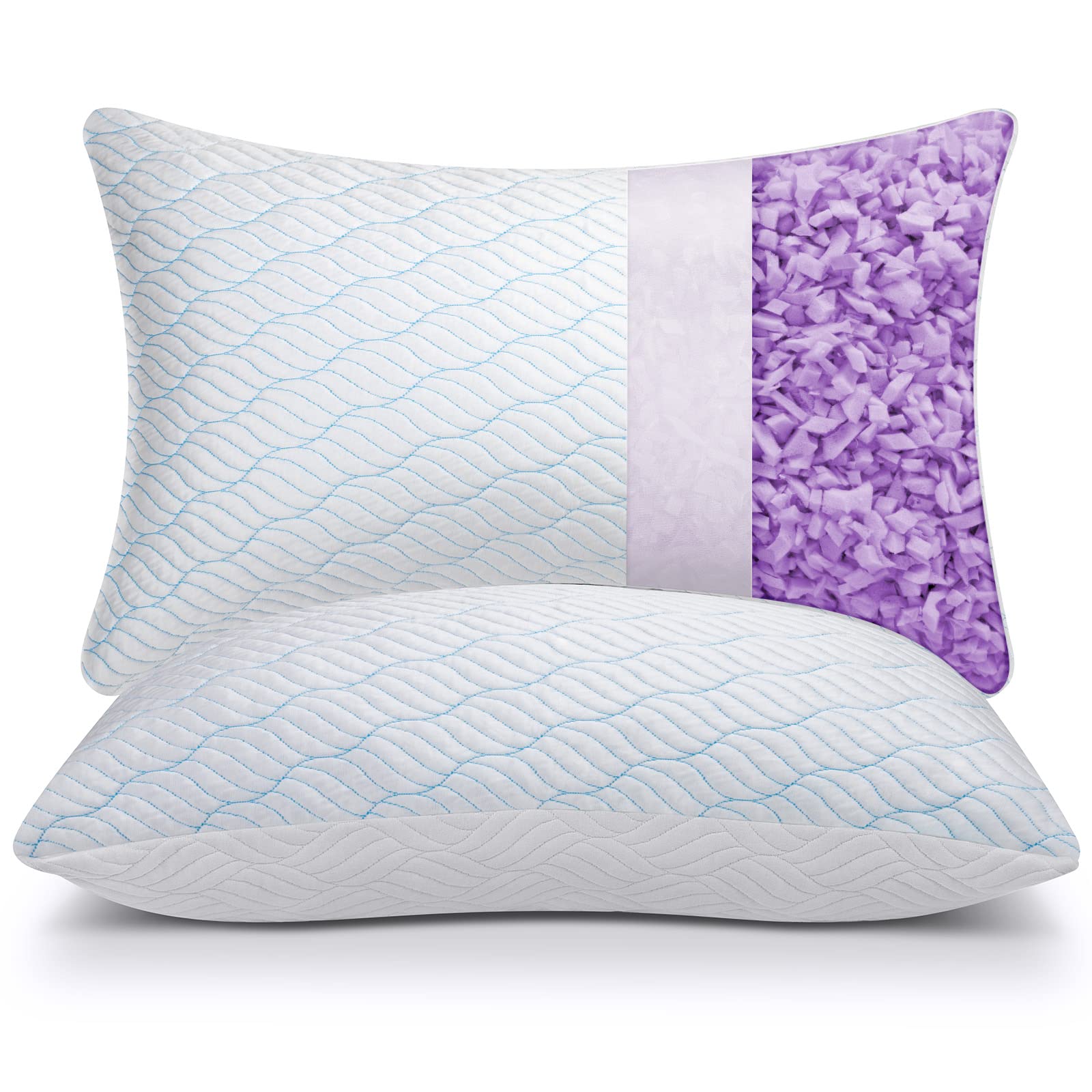 WISHSMILE Cooling Shredded Memory Foam Pillow - Standard Size - Set of 2 with Zi