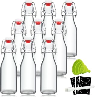 YEBODA 8 oz Clear Swing Top Glass Bottles with Airtight Lids, 9 Pack | Reusable clear glass bottles for home brewing, kombucha, beer, soda, juice, water, kefir, vanilla extract, oil and vinegar