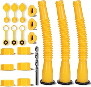 3-Pack Upgraded Gas Can Spout Replacement, Gas Can Nozzle Leak-Proof Kit | 8.1" Long Spouts Easy Pour, 6 Coarse/Fine Thread Caps, 2 Styles Fuel Can Vent Caps, Fit for Most 1/2/5/10 Gal Plastic Gas Can