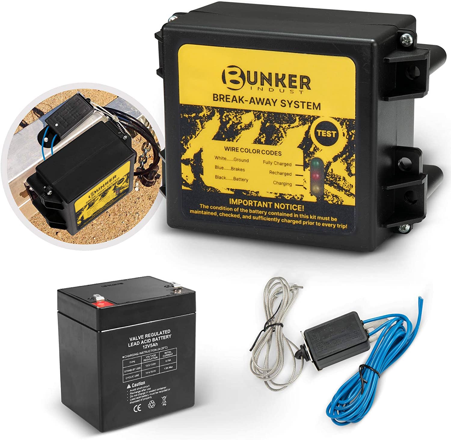 BUNKER INDUST Trailer Brake Breakaway Kit with Charger, LED Display, Switch, 12V
