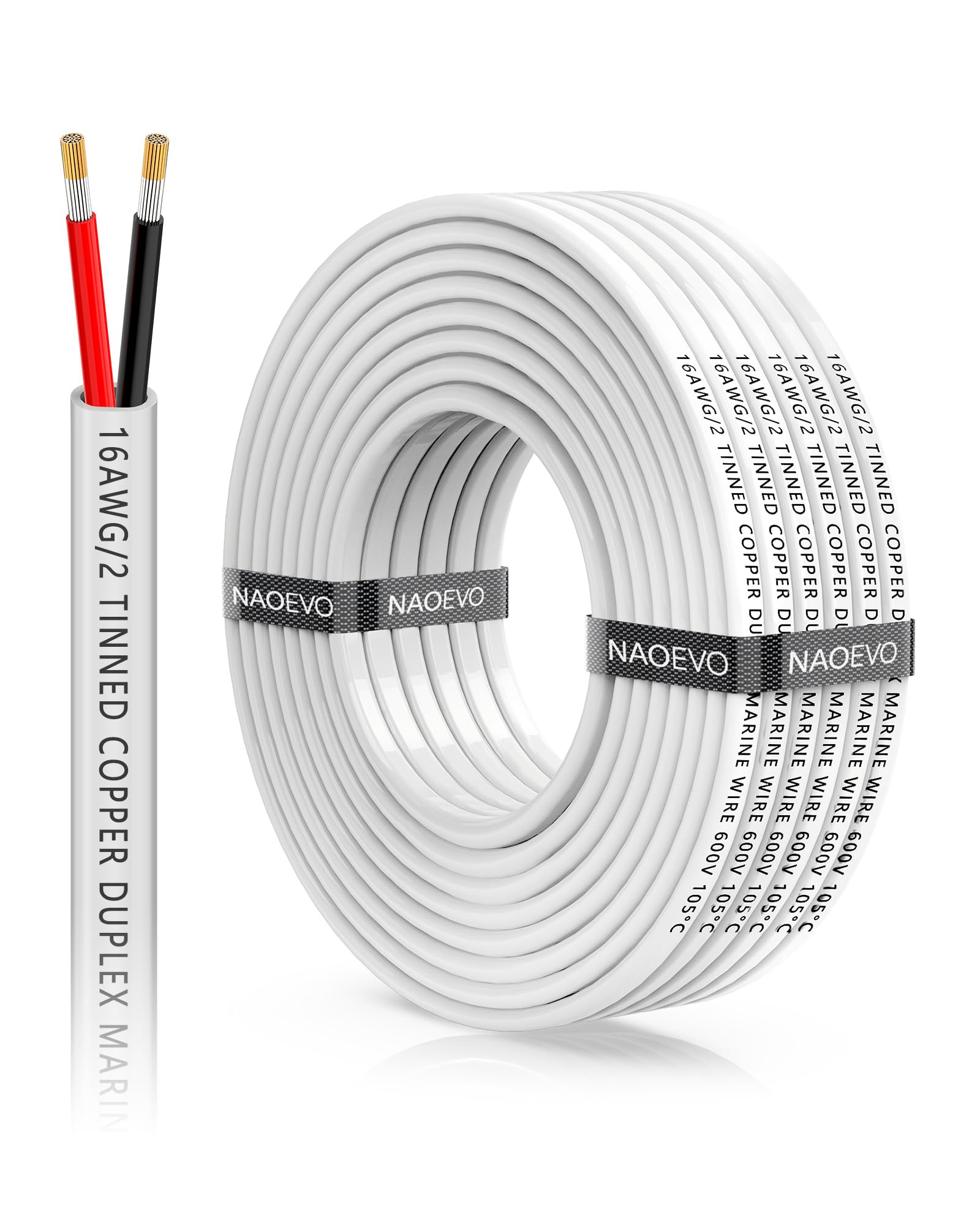 NAOEVO 16 Gauge Marine Wire Duplex, 16 AWG Wire, 16/2 Marine Cable, 30FT