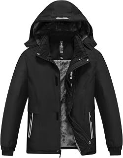 MoFiz Children's Winter Ski Jacket Fleece Warm Snow Waterproof Windproof Jackets Boys with Removable Hood