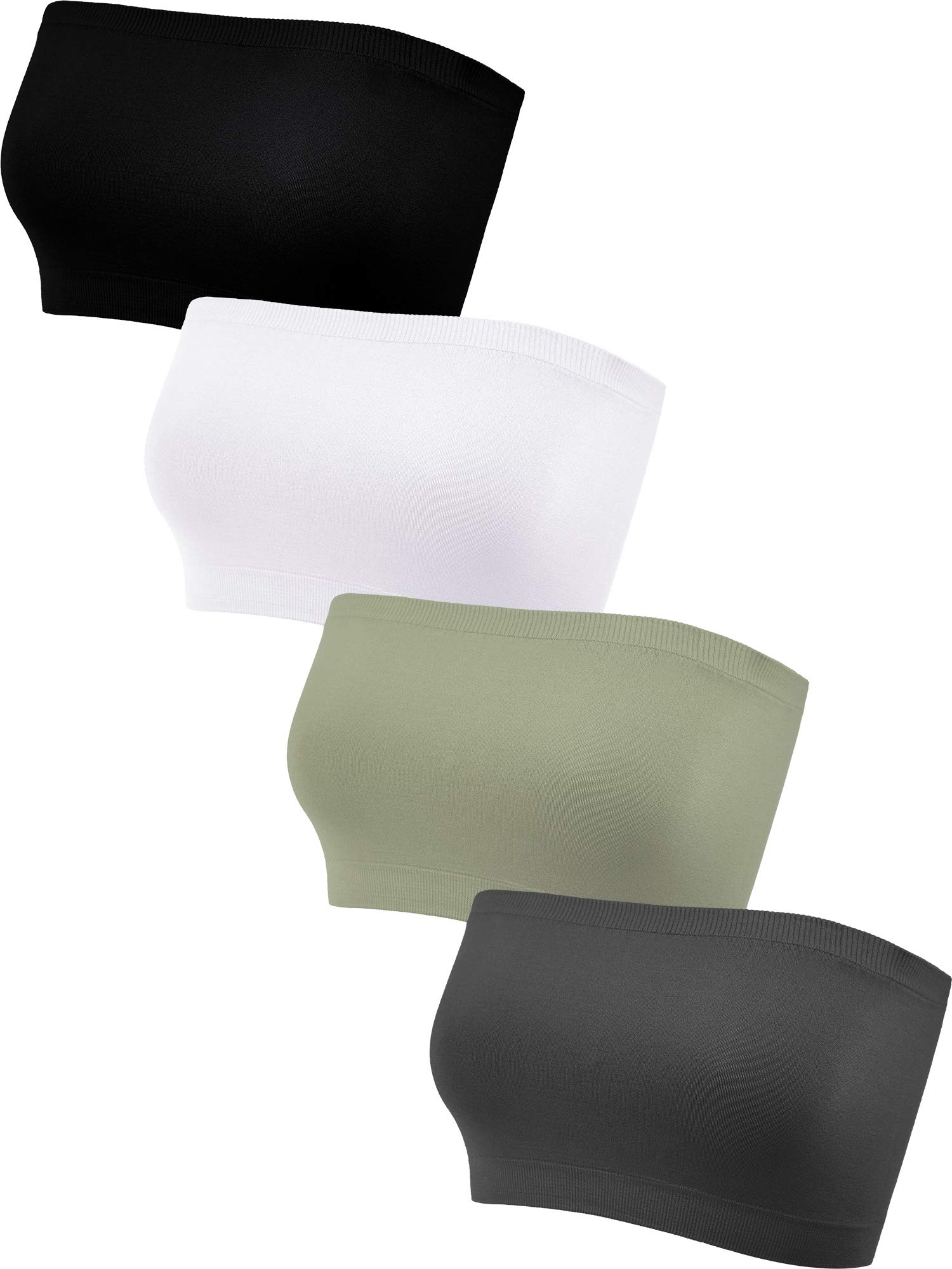 Geyoga 4 Pieces Strapless Bandeau Bra, Seamless Bralettes Stretchy Non Padded Ba