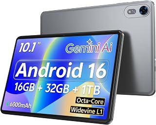 Android 16 Tablet 10 Inch, Octa‑Core, 16GB+32GB, 1TB Expandable, Gray | Electronics Tablets, 6000mAh Battery, Widevine L1, WiFi 6, BT 5.0, Dual Camera, for Kids & Adults, Work, Streaming, Gifts