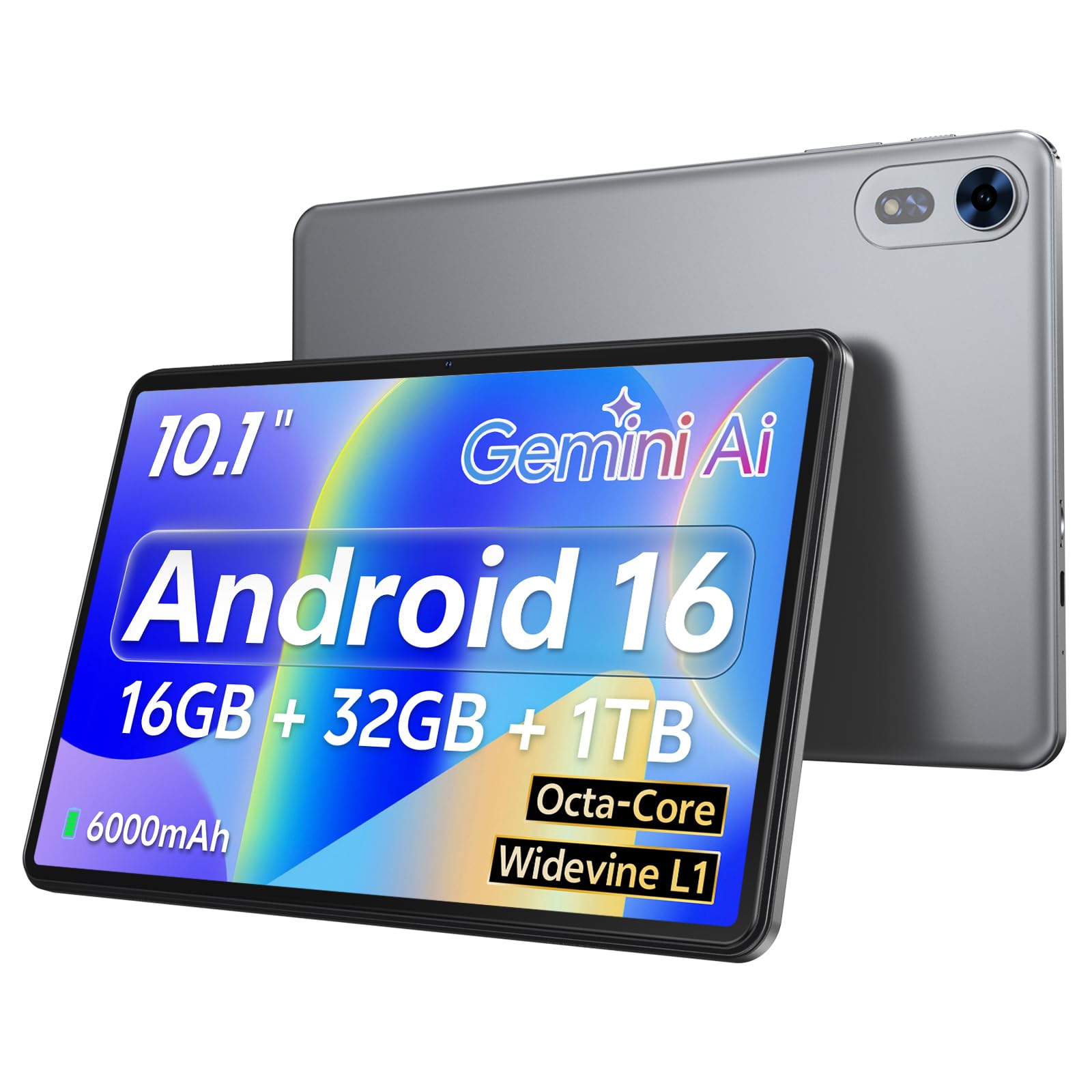 Android 16 Tablet 10 Inch, Octa‑Core, 16GB+32GB, 1TB Expandable, Gray | Electron