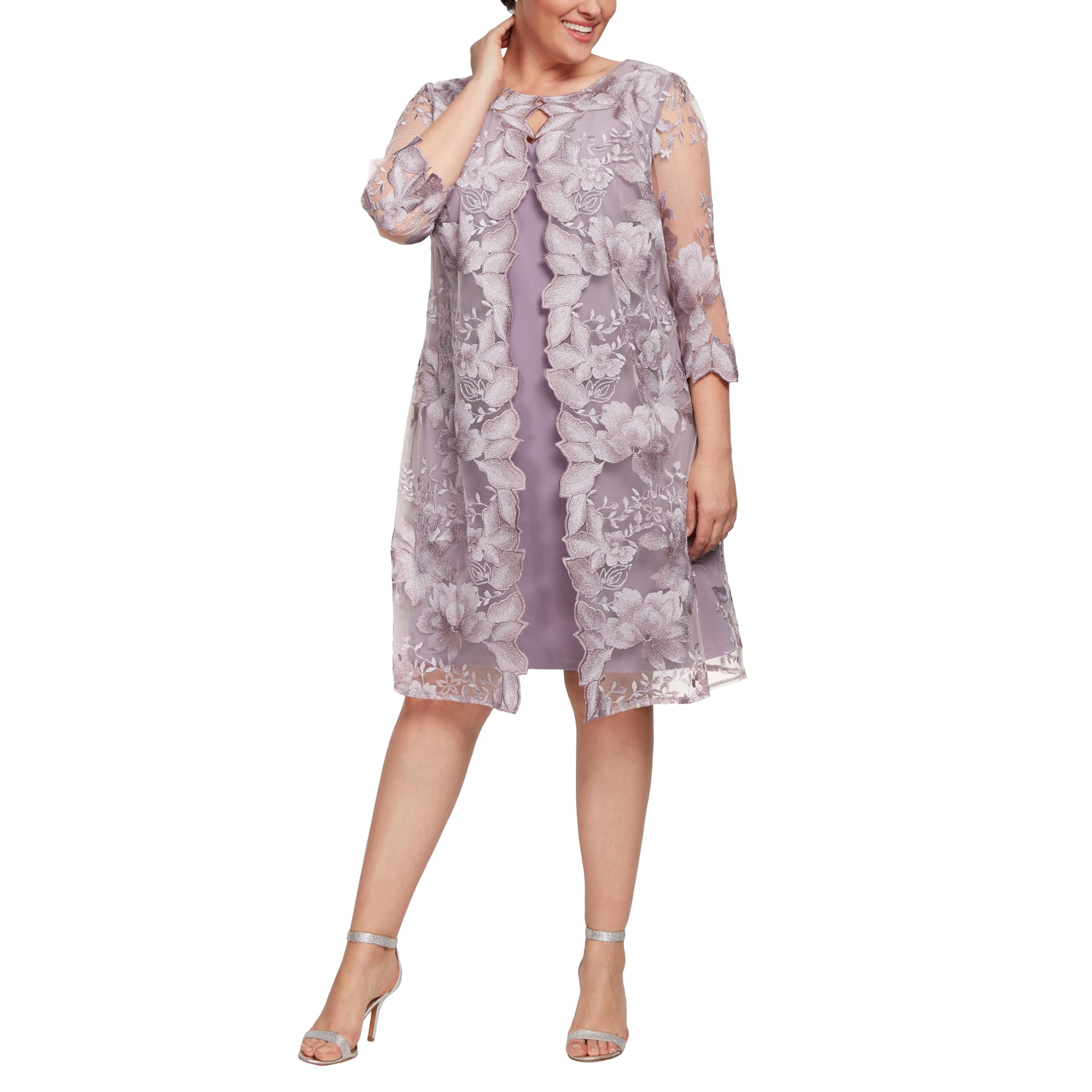 Alex Evenings Short Embroidered Mother of The Bride Jacket Dress, Wedding Guest 