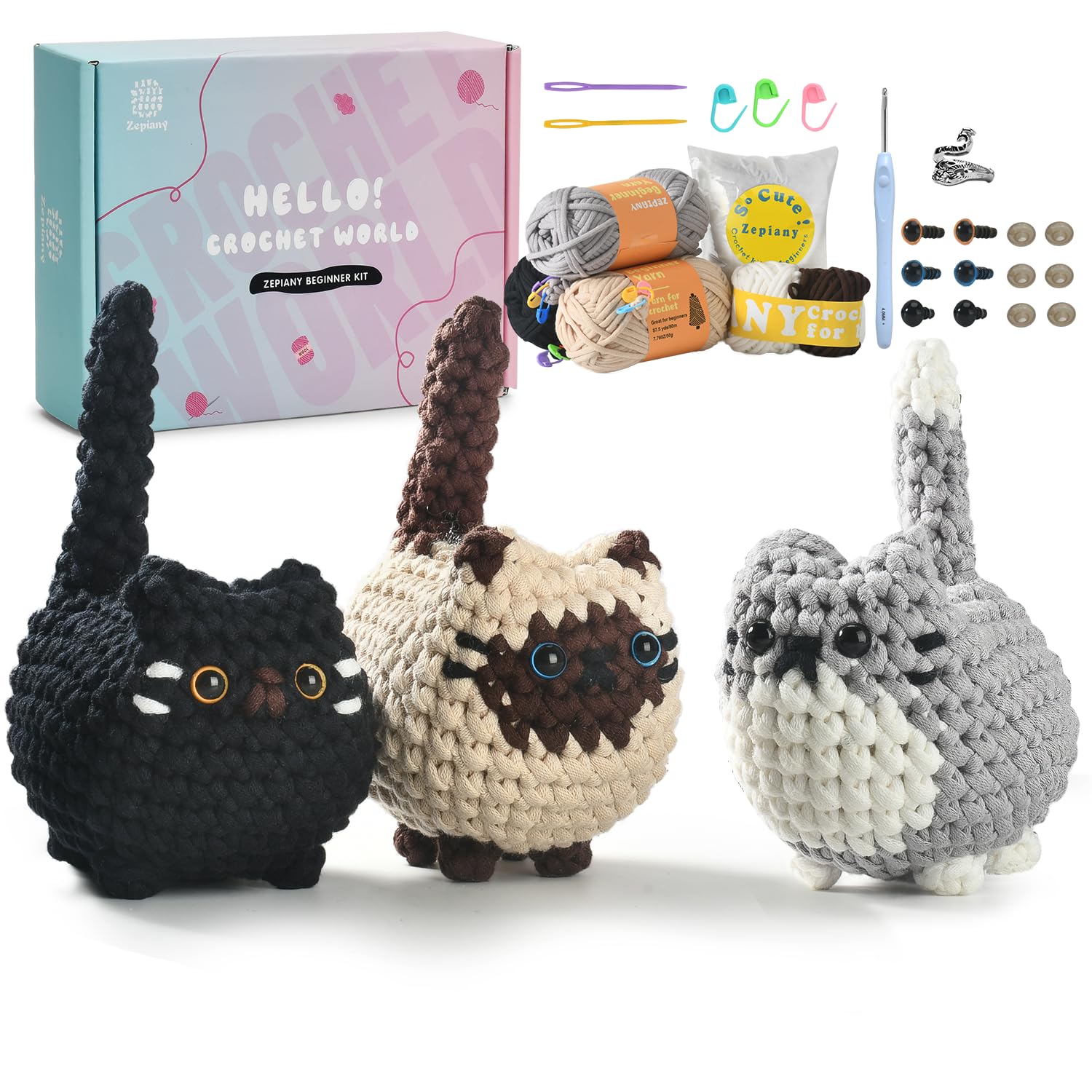 Zepiany Crochet Kit for Beginners Crochet Cat Beginner Crochet Kit for Adults Am