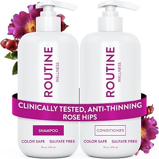 Routine Wellness Anti-Thinning Shampoo &amp; Conditioner - Rose Hips | Clinically tested shampoo for thinning hair with biotin, pea peptides, saw palmetto oil, color safe, sulfate free
