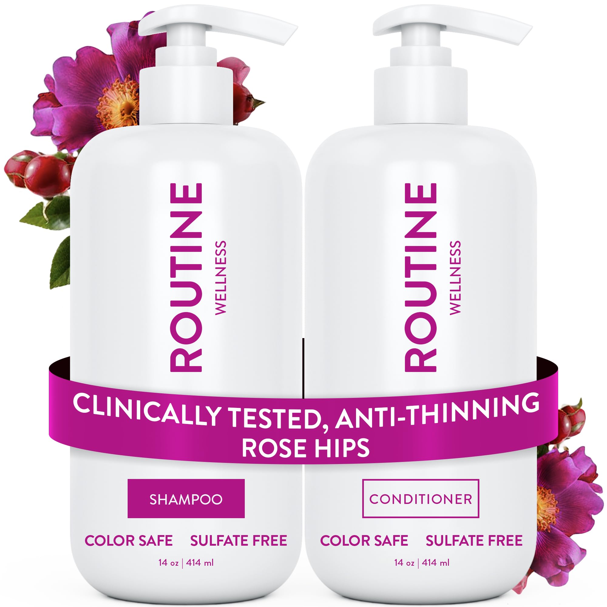 Routine Wellness Anti-Thinning Shampoo & Conditioner - Rose Hips | Clinically te