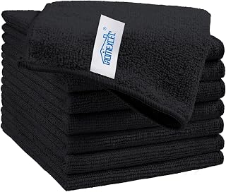 HOMEXCEL Black Microfiber Cleaning Cloth, Pack of 8 Kitchen Cleaning Towels, Lint-free, Scratch-free, Highly Absorbent, Reusable Cleaning Rug for Home, Windows, Glass, Cars, 11.5 x 11.5 Inches