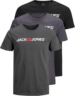 JACK & JONES Men's Jjecorp Logo Tee SS Crew Neck T-Shirt (Pack of 3)