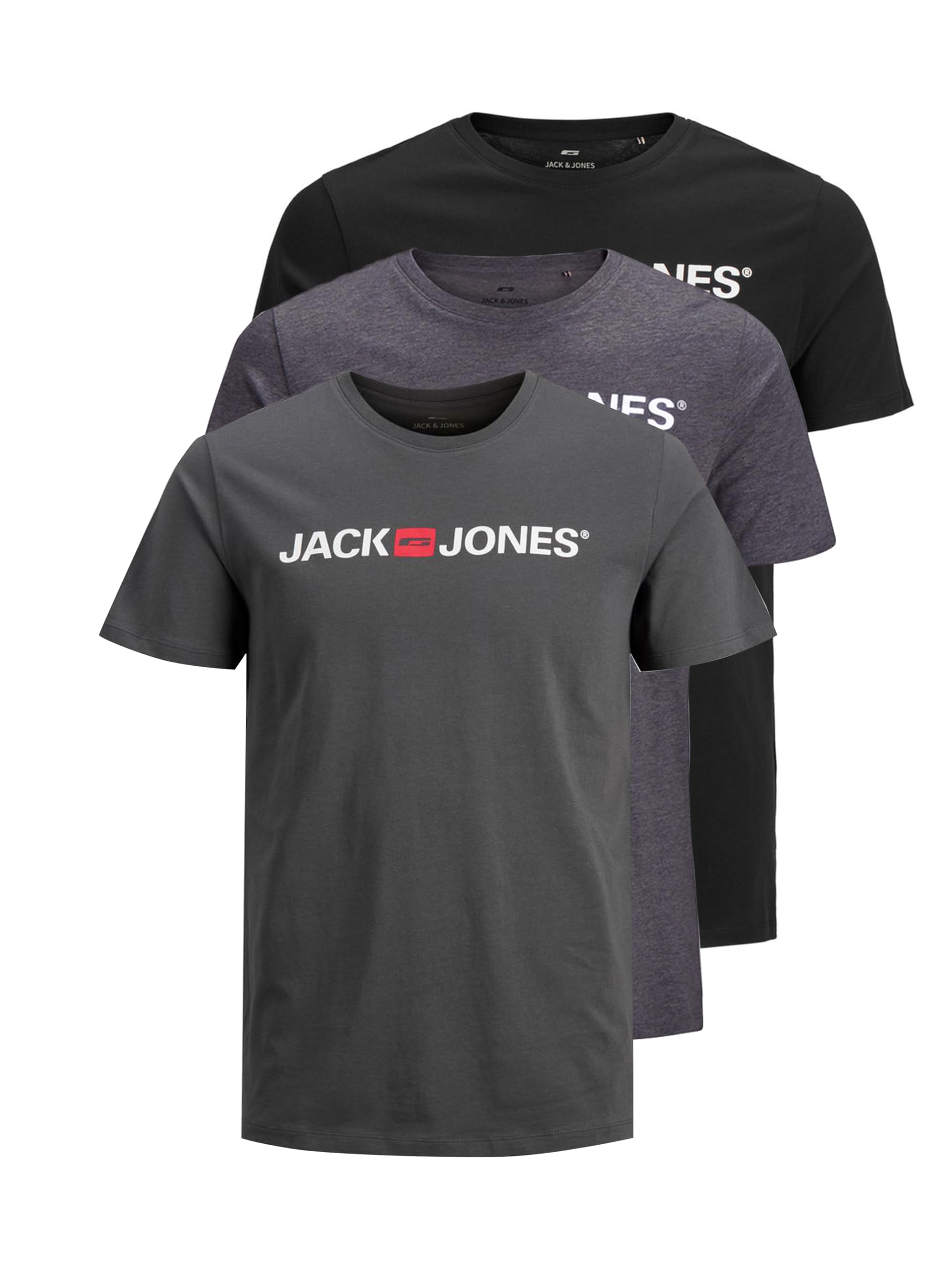 JACK & JONES Men's Jjecorp Logo Tee SS Crew Neck T-Shirt (Pack of 3)