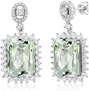 Gem Stone King 10-20 Cttw Gemstone Birthstone Halo Dangle Earrings For Women | 925 Sterling Silver | Emerald Cut 14X10MM | Fine Jewelry Gift for Her Mom Women Wife