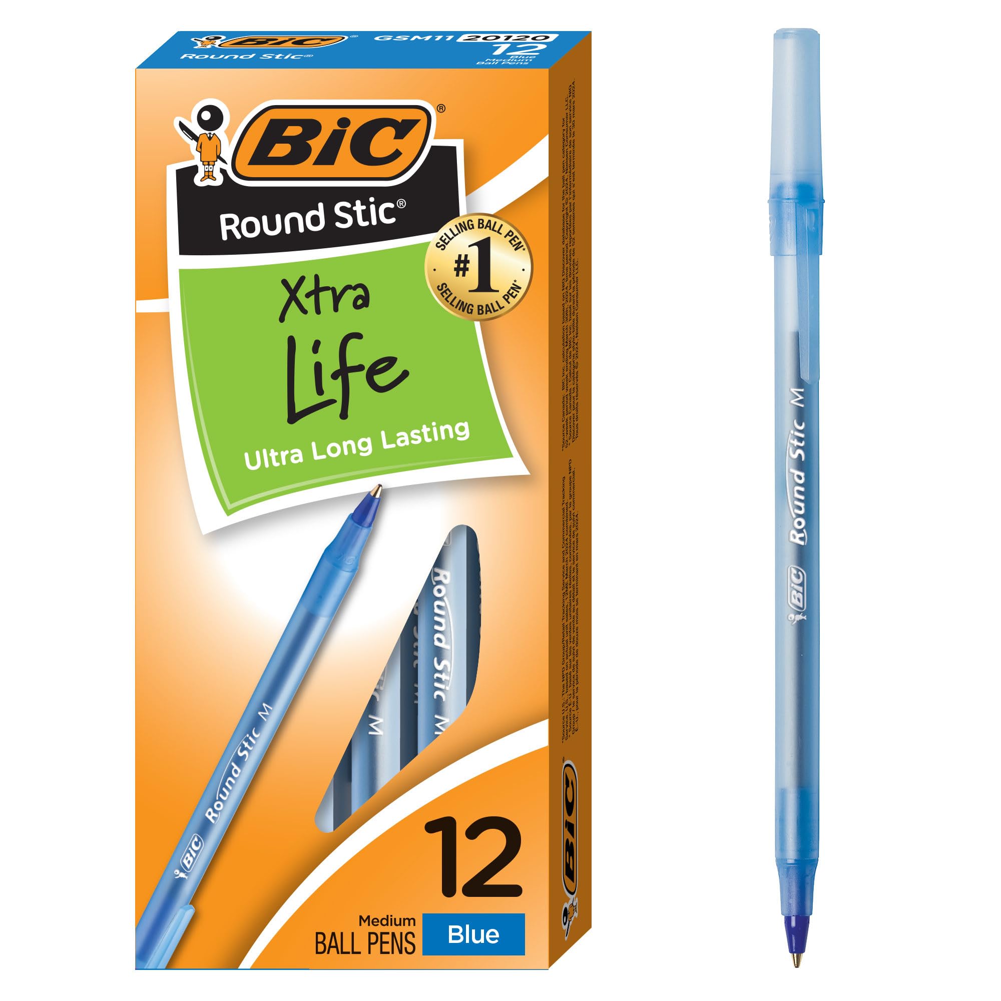 BIC Clic Stic Retractable Ballpoint Pens, Medium Point (1.0mm), Blue, 12-Count, 