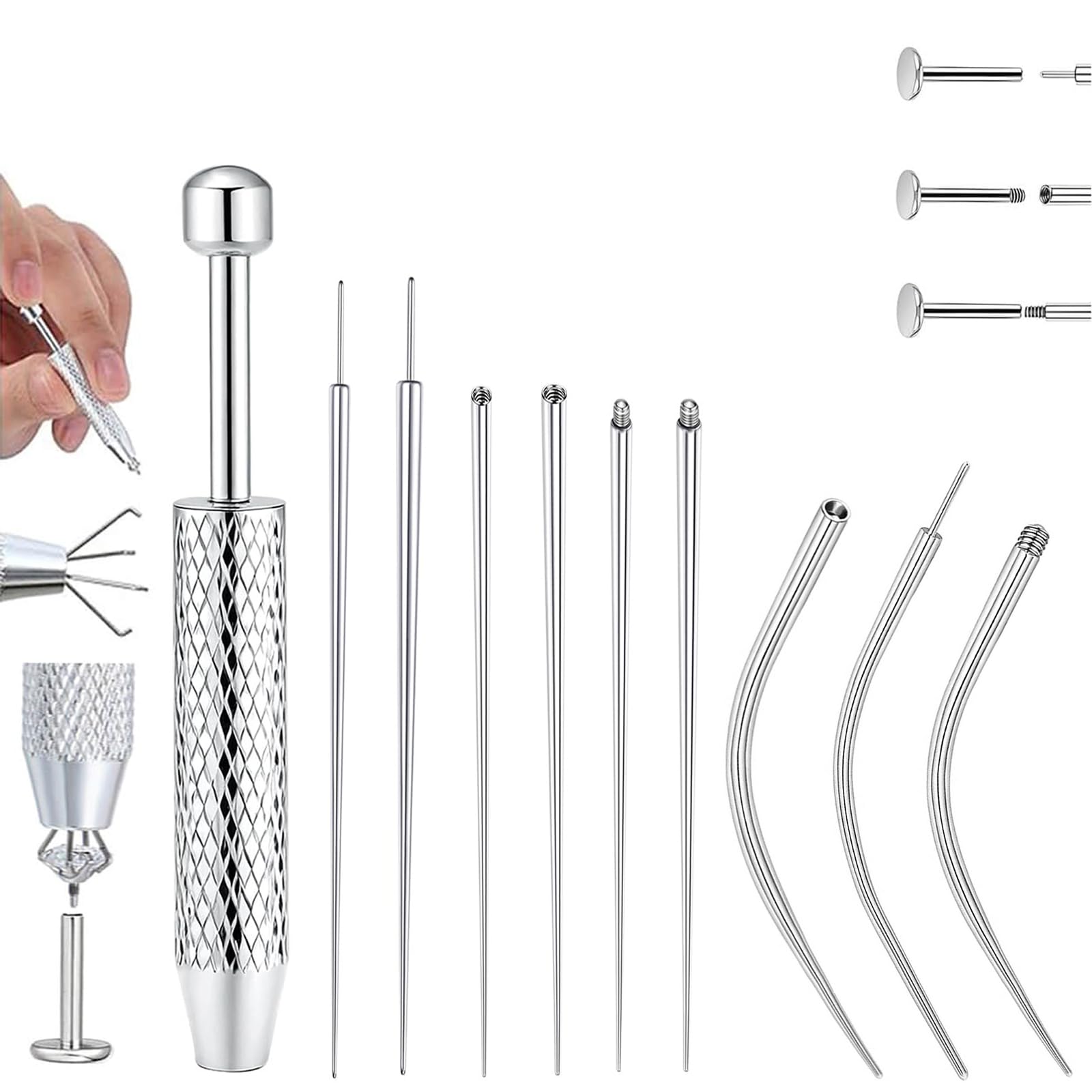 zui zhan 10 Pcs Stainless Piercing Ball Grabber and Piercing Taper Insertion Too
