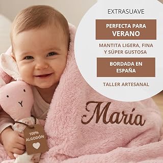 Dalvitas Personalised Embroidered Baby Blanket with Name + Doudou 100% Cotton – Newborn Gift Pack for Boy Girl – Set of Extra Soft and Light Baskets for Transition