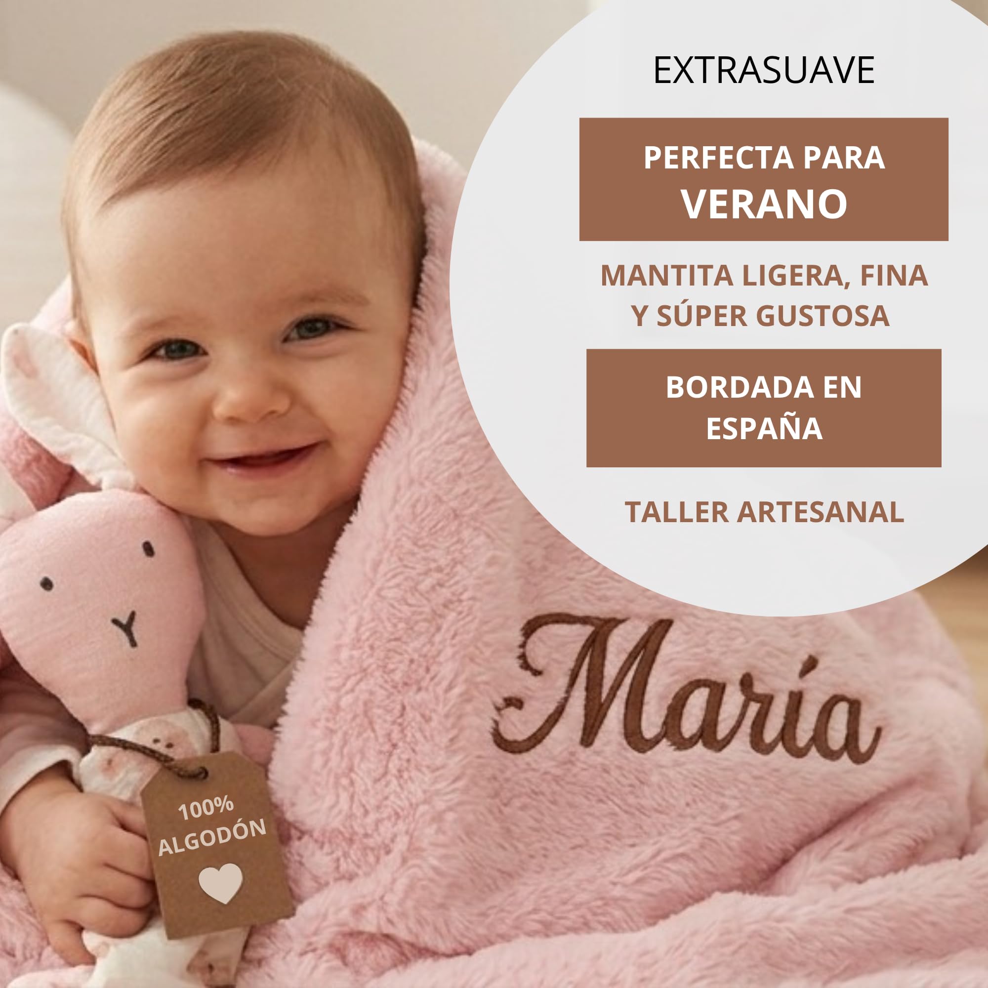 Dalvitas Personalised Embroidered Baby Blanket with Name + Doudou 100% Cotton – 