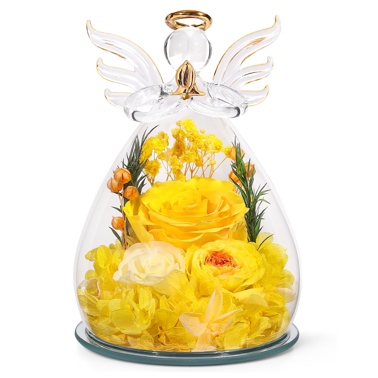 Gifts for Women Preserved Rose Forever Flower in Glass Angel Figurines Fresh Flo