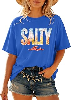 Women's Salty Beach Graphic T Shirts Summer Hawaii Vacation Tees Casual Short Sleeve Tops