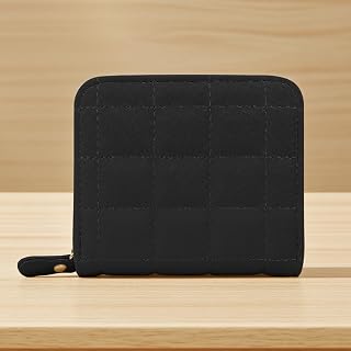 Women PU Mini Wallet Zipper Button Closure 8 Credit Card Slots Cash Compartment Solid Color Credit Card Holder for Women, Black, Modern
